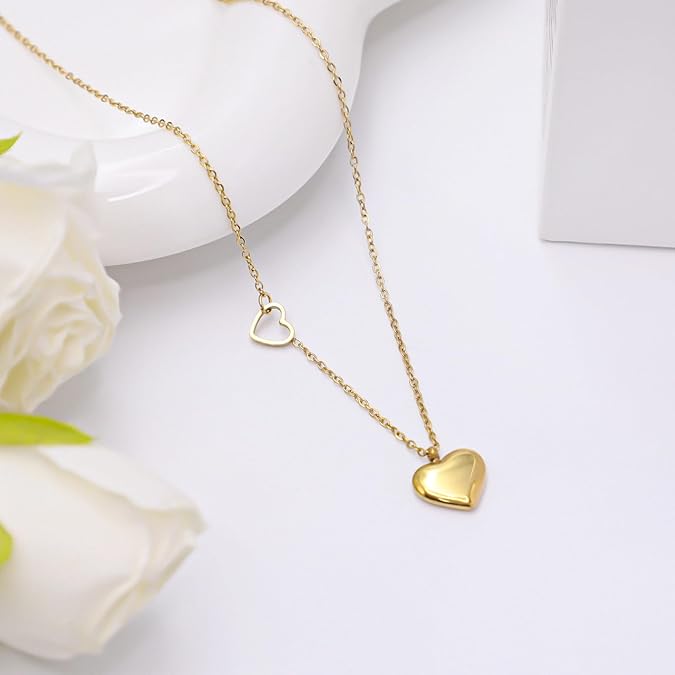 Women's Necklace Full Diamond Delicate Necklace Rose Gold Plated Heart Pendant Necklace with White Zircon Elegant Women's Jewelry Gifts for Anniversaries and Valentine's Day