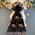 Embroidered Bow Collar A-Line Dress