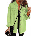Washed Denim Shirt Jacket with Frayed Hem